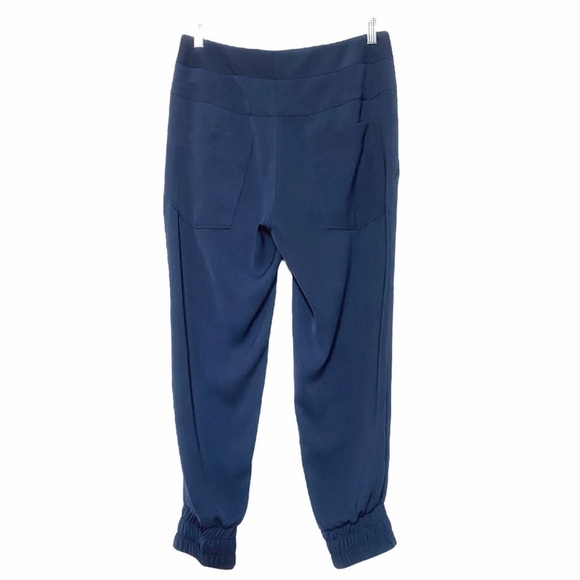 HELMUT LANG WOMEN'S NAVY HIGH RISE RELAXED ELASTIC CUFFS CROPPED DRESS PANTS - Picture 2 of 9